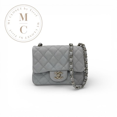 シャネル CHANEL バッグ ショルダーバッグ グレー シルバー ミニマトラッセ ココマーク キャビアスキン シングルフラップ シングルチェーン