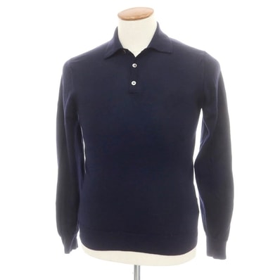 【中古】ビームスエフ BEAMS F ハイゲージ ウール 長袖 ポロニット ネイビー【サイズ46】【メンズ】