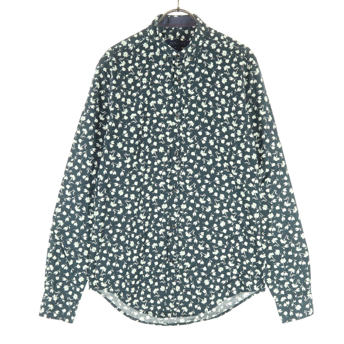 美品 ZARA ザラ 花柄 長袖 シャツ S グリーン系