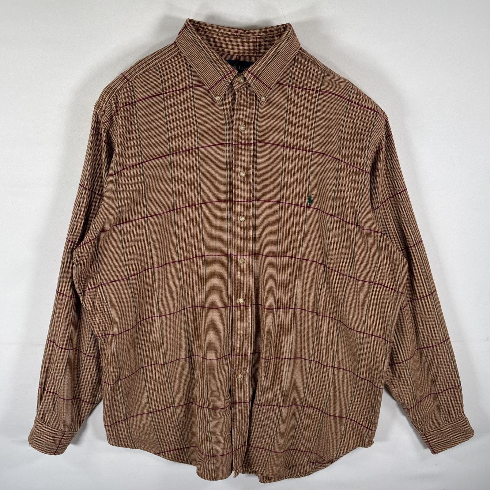 古着 ラルフローレン RALPH LAUREN 長袖 ボタンダウンシャツ チェック柄 長袖シャツ ワンポイントロゴ刺繍 大きいサイズ 2XLT  ブラウン メンズ