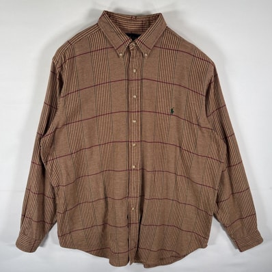 古着 ラルフローレン RALPH LAUREN 長袖 ボタンダウンシャツ チェック柄 長袖シャツ ワンポイントロゴ刺繍 大きいサイズ 2XLT ブラウン メンズ