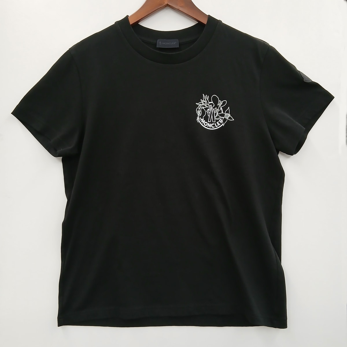 【値下げ】 MONCLER モンクレール ロゴプリントTシャツ 半袖Tシャツ コットン ブラック  メンズ【中古】