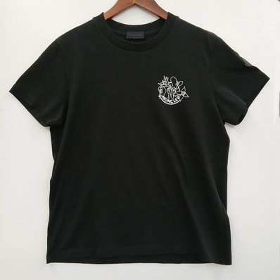 【値下げ】 MONCLER モンクレール ロゴプリントTシャツ 半袖Tシャツ コットン ブラック メンズ【中古】