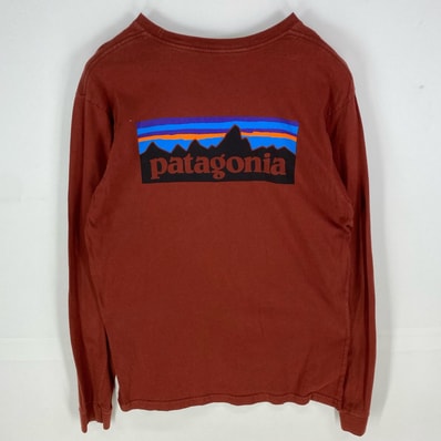 古着 パタゴニア patagonia 長袖Tシャツ バックプリント ワンポイントロゴ クルーネック アウトドア M レッド系 メンズ