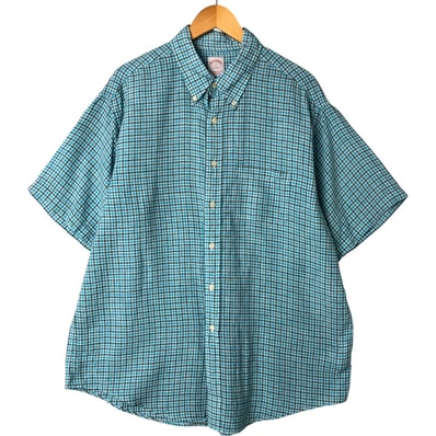 古着 ブルックスブラザーズ Brooks Brothers 346 チェック柄 半袖 リネン ボタンダウンシャツ メンズXL相当/eaa544789