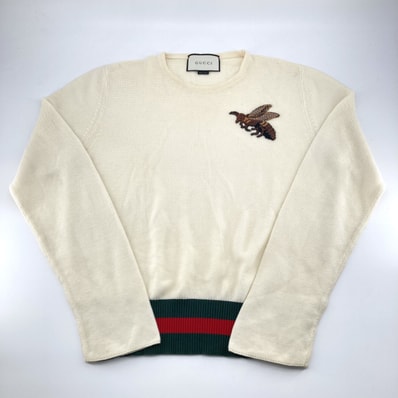GUCCI(グッチ) 蜂 刺繍 シェリーライン M コットン セーター ホワイト