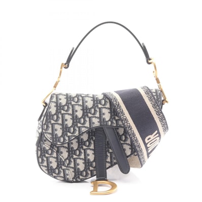 ディオール Dior サドルバッグ ミニ オブリークジャガード ハンドバッグ バッグ キャンバス レザー レディース ベージュ系 / ネイビー系 / ブラック系 【中古】