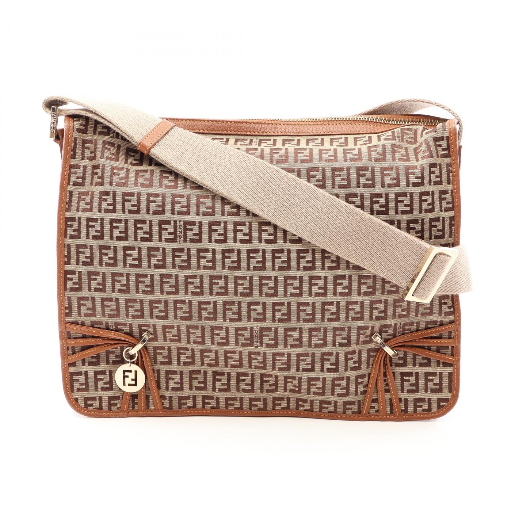 フェンディ FENDI ズッキーノ ショルダーバッグ バッグ キャンバス レザー レディース ベージュ系 / ブラウン系 【中古】