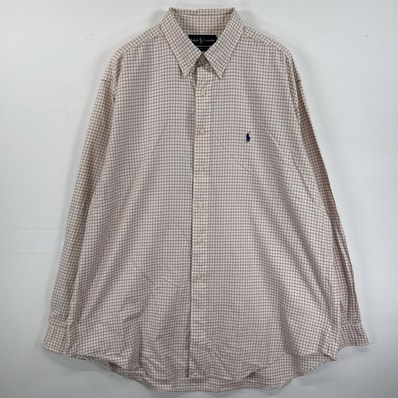 古着 ラルフローレン RALPH LAUREN 長袖シャツ ボタンダウンシャツ ワンポイント 刺繍 大きいサイズ 17 2/1 XL ホワイト チェック メンズ