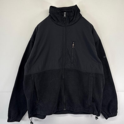 古着 コロンビア Columbia フルジップフリースジャケット ナイロン切り替え ワンポイントロゴ アウトドア XL ブラック メンズ