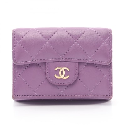 シャネル CHANEL クラシック スモール フラップ ウォレット マトラッセ 三つ折り財布 財布 ラムスキン(羊革) レディース パープル系 AP0230 【中古】