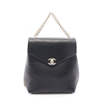 シャネル CHANEL Vステッチ リュックサック バックパック バッグ レザー レディース ブラック系 【中古】