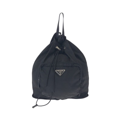 美品 PRADA プラダ テスート 三角ロゴプレート ブラック 黒 シルバー金具 ナイロン レザー/ リュックサック バックパック 折りたたみ 602729 【中古】