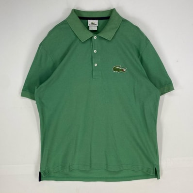古着 ラコステ LACOSTE 半袖シャツ ワンポイントロゴ ワッペン ショートスリーブ 2XL グリーン系 メンズ