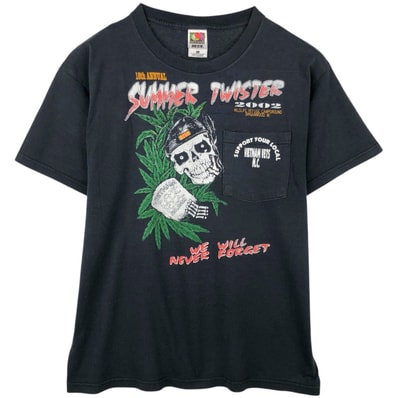 古着 00年代 フルーツオブザルーム FRUIT OF THE LOOM 18th Annual Summer Twister ドクロ柄 スカル柄 モーターサイクル バイクTシャツ メンズL相当/eaa649582