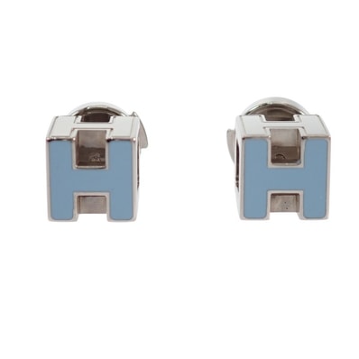 エルメス HERMES カージュドアッシュ Hキューブ ピアス メタル ブルー シルバー金具 レディース【中古】【ABランク】