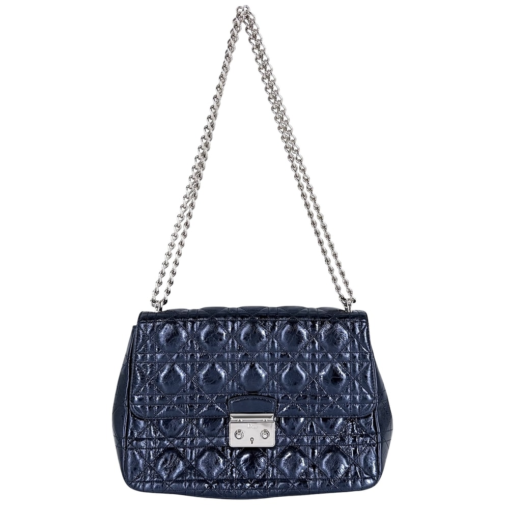 Christian Dior クリスチャンディオール 2WAY カナージュ ニューロック メタリック ショルダーバッグ 肩掛け 斜め掛け ハンドバッグ レザー    ブルー 青 シルバー金具 レディース 美品【中古品】