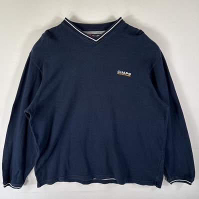 古着 チャップスラルフローレン CHAPS RALPHLAUREN スウェット トレーナー Vネック ワンポイントロゴ刺繍 大きいサイズ 14041 ネイビー系 メンズ