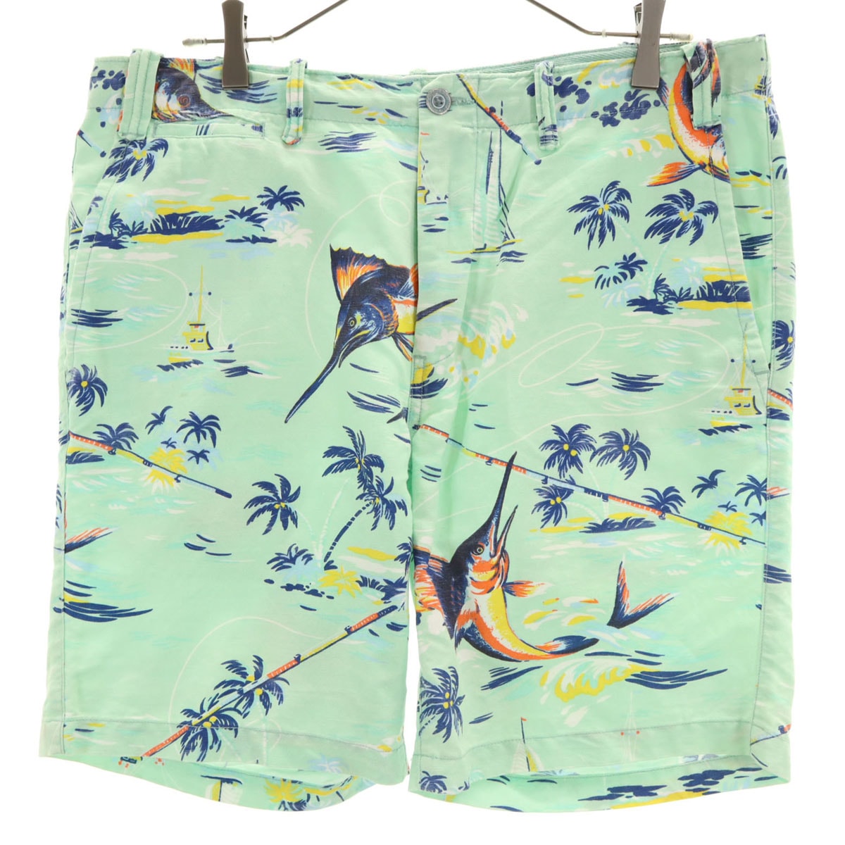 POLO RALPH LAUREN ポロラルフローレン リネンブレンド マリン柄 ショートパンツ W34 グリーン系