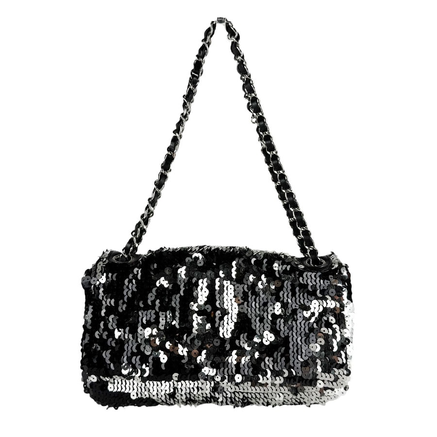 シャネル CHANEL ショルダーバッグ スパンコール/レザー ブラック/シルバー レディース【中古】 z10308