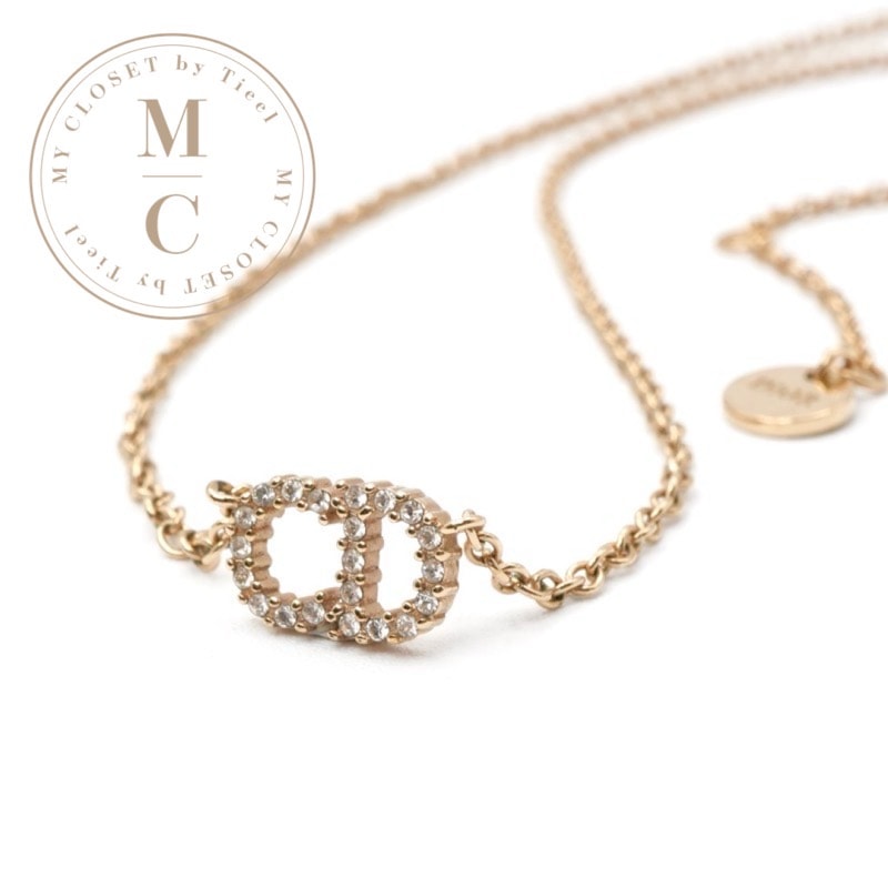 クリスチャンディオール CHRISTIAN DIOR ClairDLune ネックレス ペンダント チョーカー ゴールド CDロゴ ラインストーン