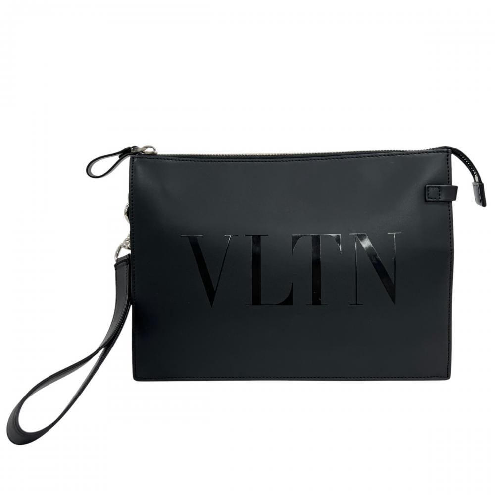 Valentino Garavani ヴァレンティノ・ガラヴァーニ クラッチバッグ VLTN センターロゴ YP0P09LVN レザー ブラック 黒 シルバー金具 メンズ 美品【中古品】