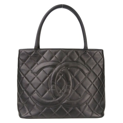 CHANEL シャネル 復刻トート ココマーク トートバッグ A01804 キャビアスキン ブラック ゴールド レディース【中古】