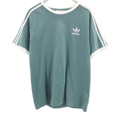 adidas アディダス トレフォイルロゴ刺繍 半袖 Tシャツ L グリーン系