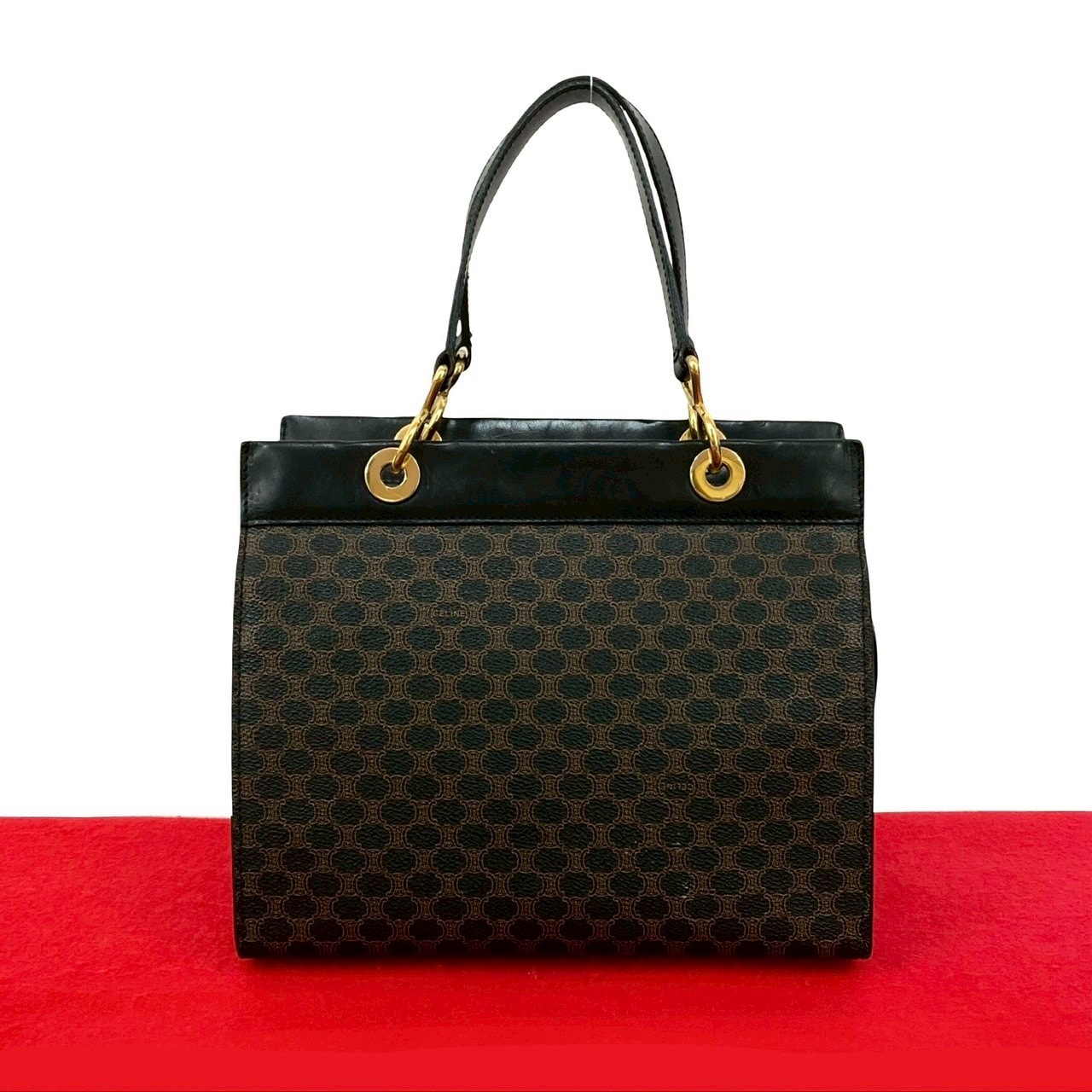 CELINE セリーヌ マカダム ブラゾン 柄 レザー PVC ハンドバッグ ブラック
31523