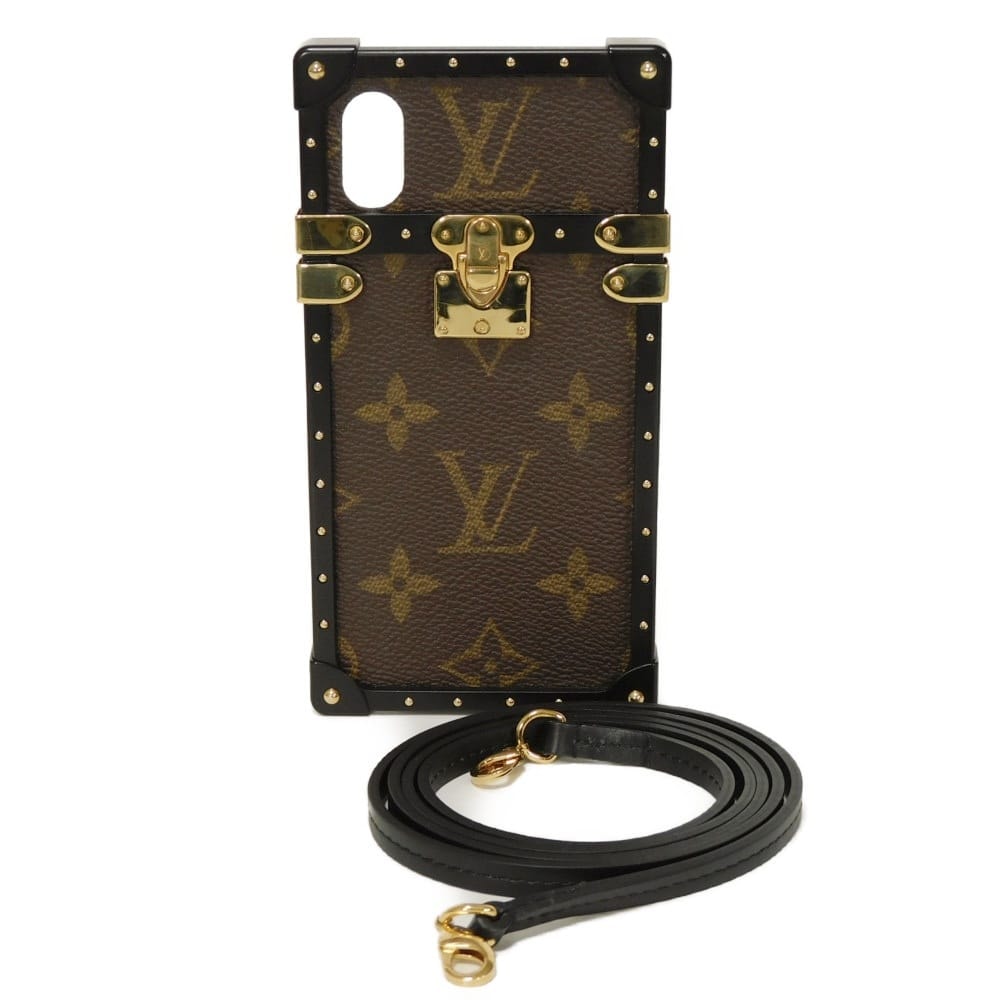 LOUIS VUITTON ルイ・ヴィトン アイ・トランク iPhone X & XS LVロゴ フラワー ブラック ブラウン ストラップ モノグラム ノワール スマホケース M62618