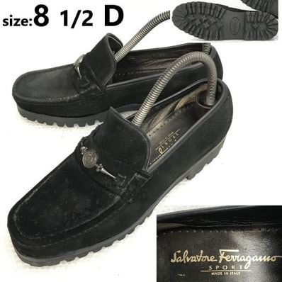 Salvatore Ferragamo SPORT/フェラガモ★イタリア製/スエードレザー/ローファー/スリッポン【8.5D/26.0/黒/black】ラグソールShoes◆cB-090