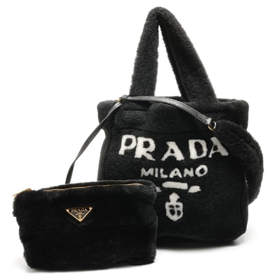プラダ PRADA シアリング シープファー ロゴ 2way ハンドバッグ【中古】