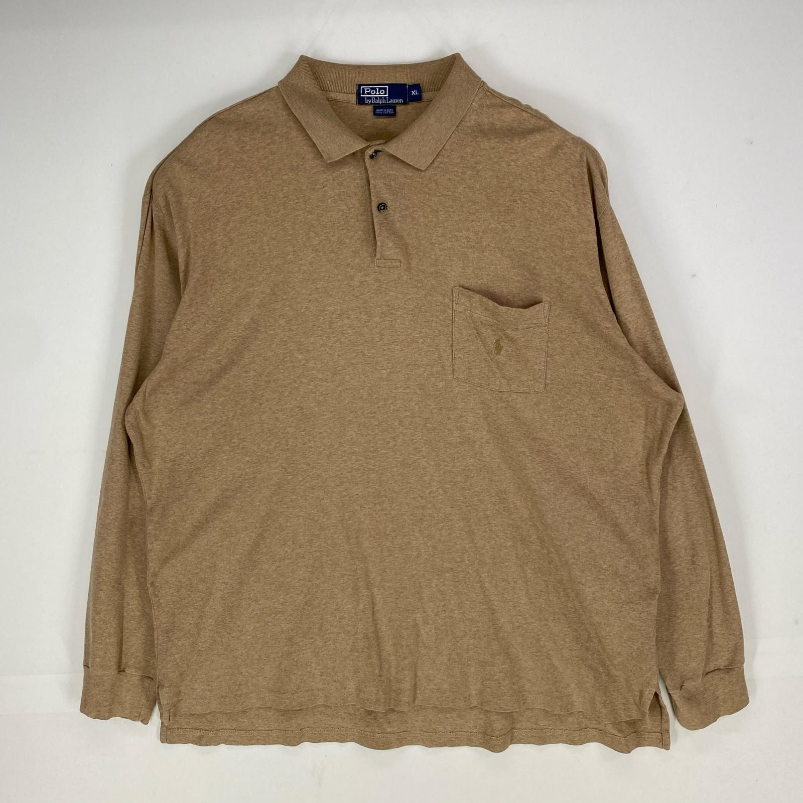 古着 ポロバイラルフローレン Polo by Ralph Lauren 長袖シャツ ワンポイント ポケット ポロシャツ XL ベージュ系 メンズ