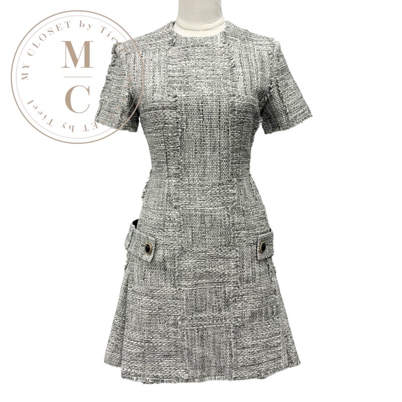 ルイヴィトン LOUIS VUITTON ワンピース コットン グレー ツイード 半袖 22SS