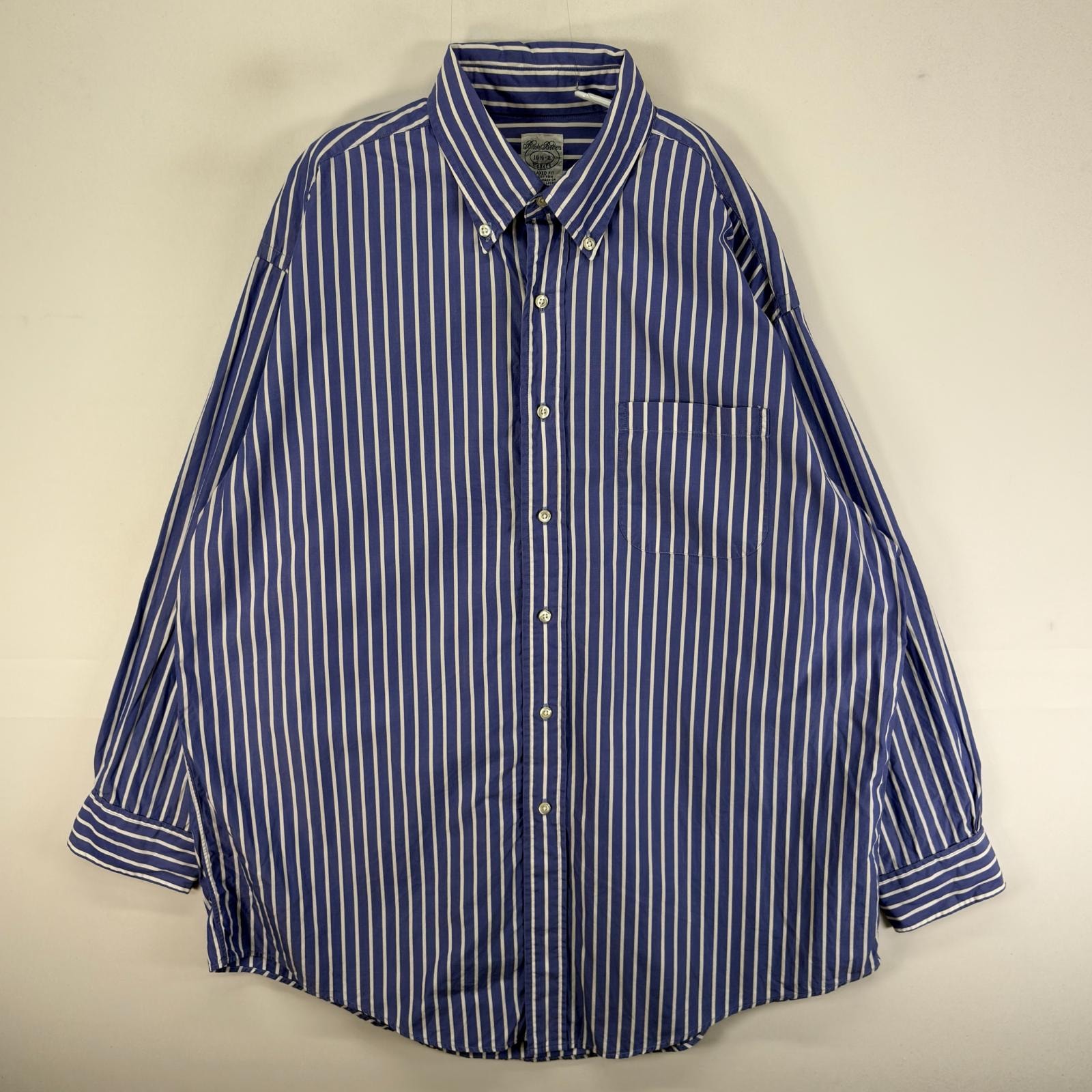 古着 ブルックスブラザーズ Brooks Brothers USA製 長袖シャツ ボタンダウン Makers USA製 L ブルー系 ストライプ メンズ
