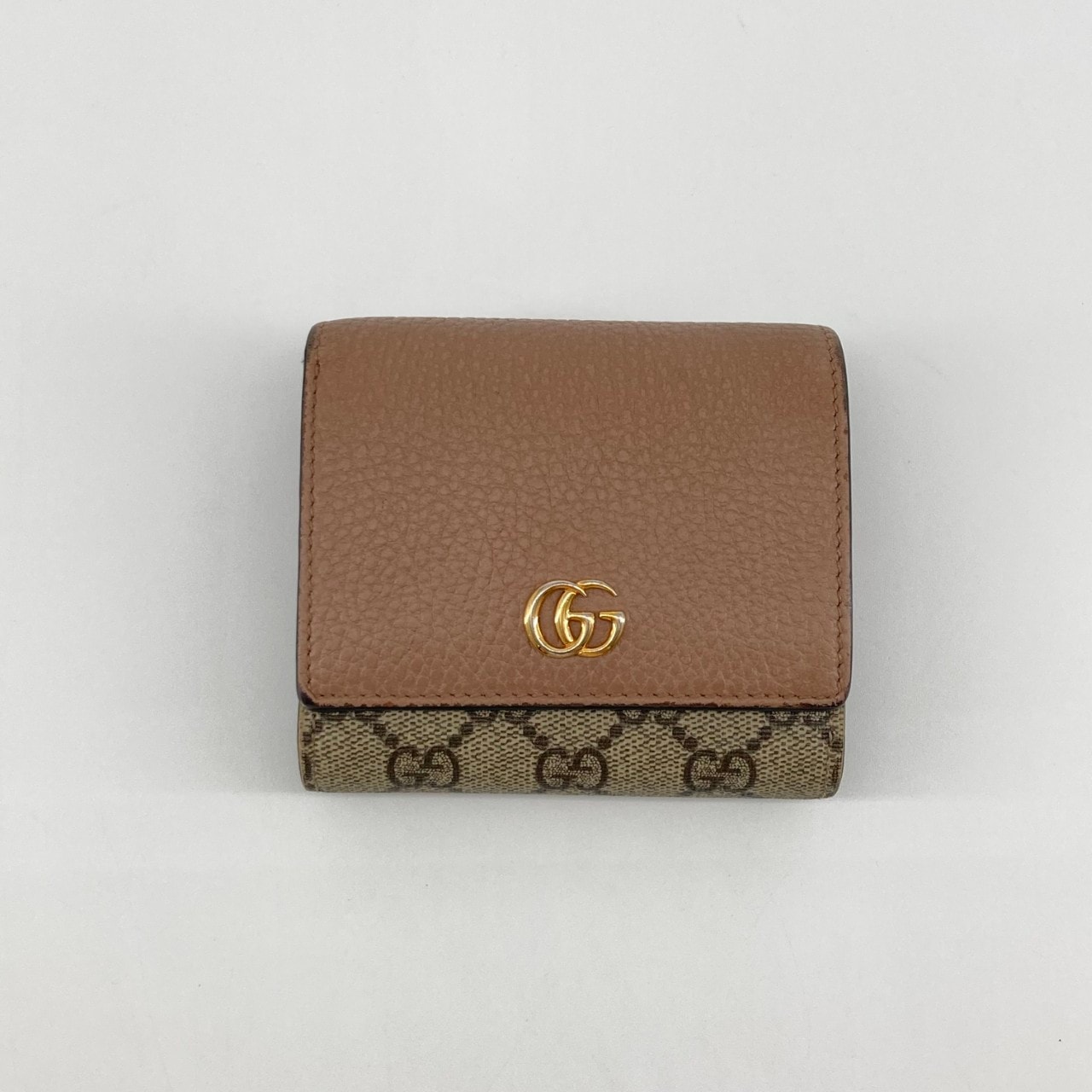 GUCCI(グッチ) GGマーモント 598587 二つ折り財布 ベージュ×ピンクベージュ