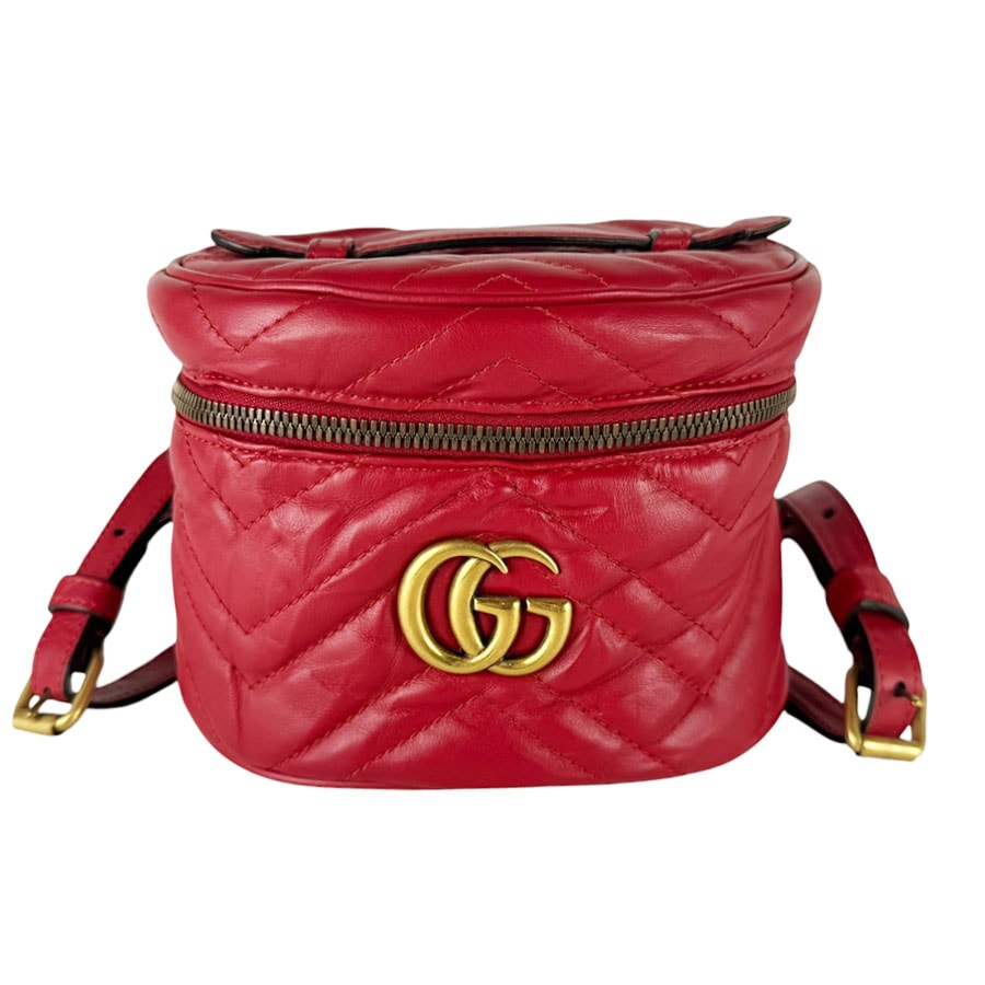 グッチ GUCCI リュック GGマーモント レザー レッド レディース 598594【中古】 z10650