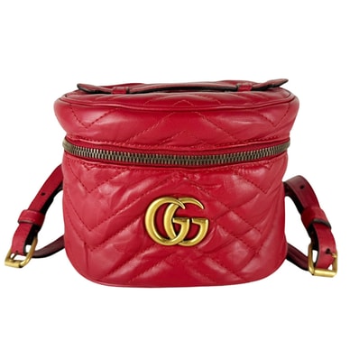 グッチ GUCCI リュック GGマーモント レザー レッド レディース 598594【中古】 z10650