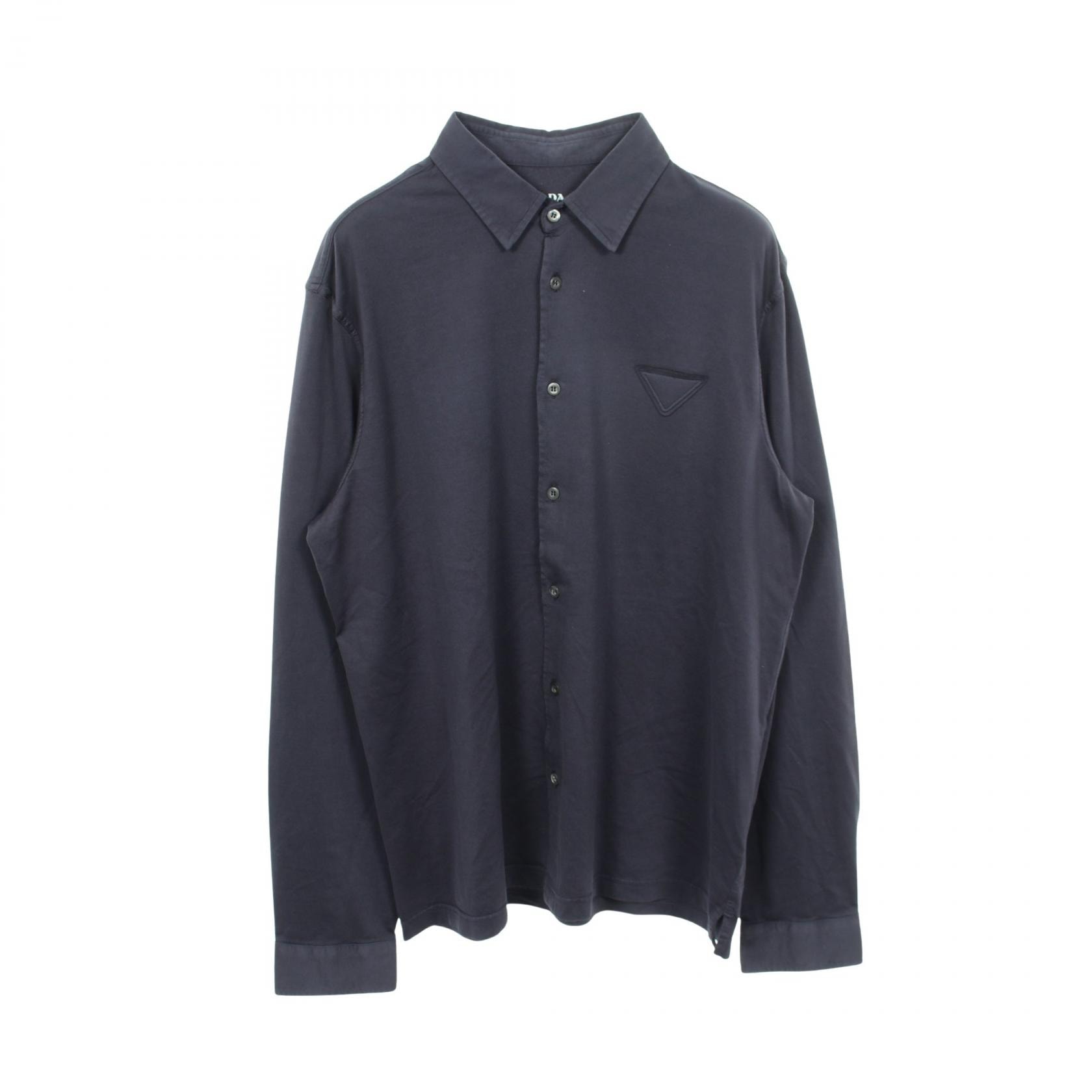 プラダ PRADA トライアングルロゴ 長袖 衣料品 トップス コットン メンズ ネイビー系 UJL92A 【中古】