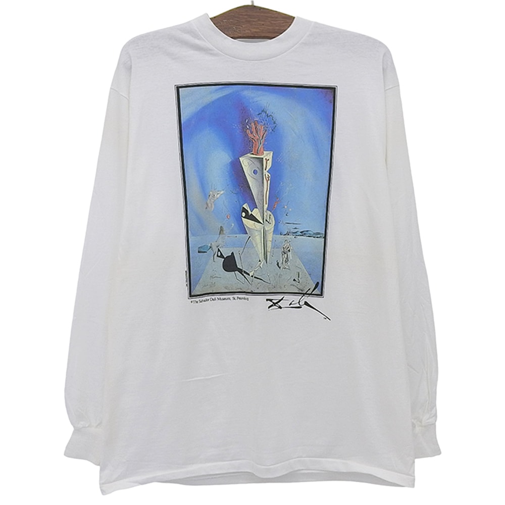 ヘインズ サルバドールダリ 器官と手 ロングスリーブ カットソー アートT トップス メンズ 白 ホワイト L 90~00S L
