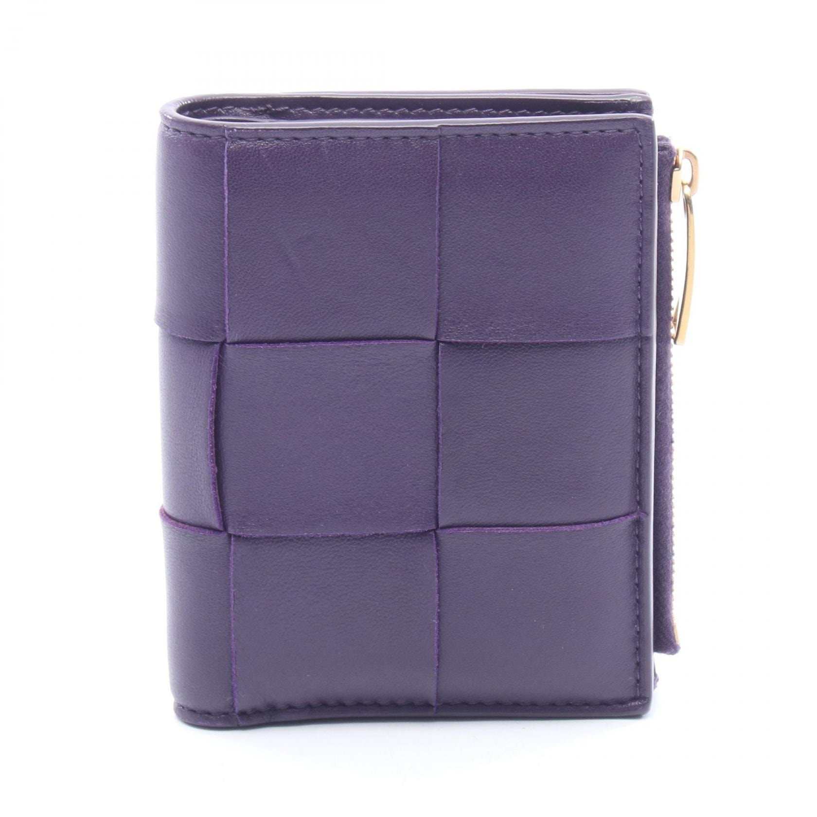 ボッテガヴェネタ BOTTEGA VENETA スモール カセット マキシイントレチャート 二つ折り財布 財布 レザー レディース パープル系 742698 【中古】