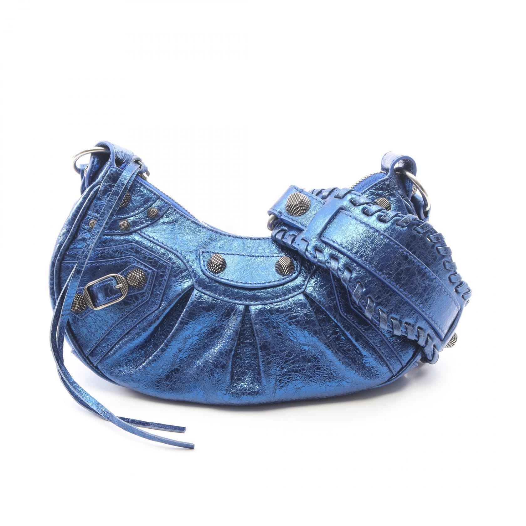 バレンシアガ BALENCIAGA LE CAGOLE XS ル カゴール メタリック ショルダーバッグ バッグ レザー レディース ブルー系 【中古】