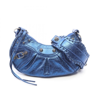 バレンシアガ BALENCIAGA LE CAGOLE XS ル カゴール メタリック ショルダーバッグ バッグ レザー レディース ブルー系 【中古】