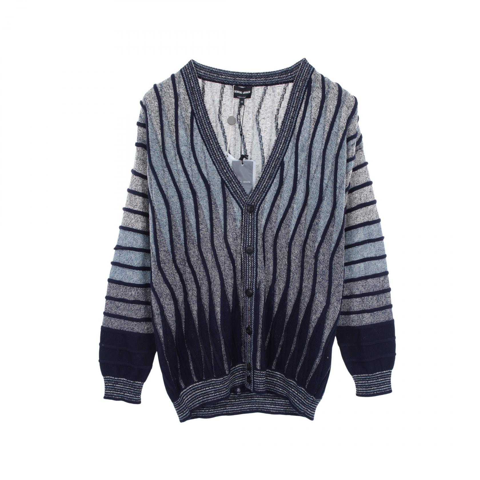 ジョルジオアルマーニ GIORGIO ARMANI 3Dニット カーディガン 衣料品 トップス コットン ファブリック カシミヤ メンズ ブルー系 / ネイビー系 【中古】