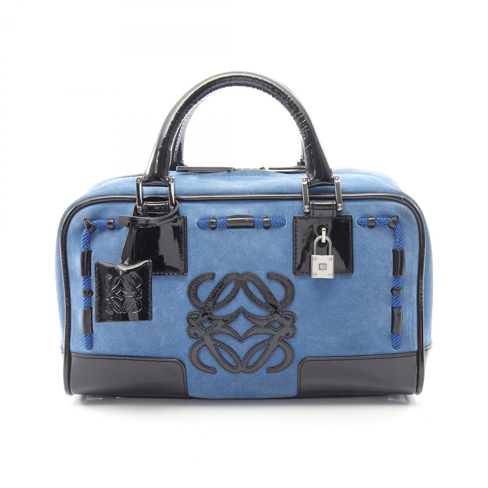 ロエベ LOEWE アマソナ28 ハンドバッグ バッグ スウェード パテントレザー レディース ブルー系 / ブラック系 【中古】