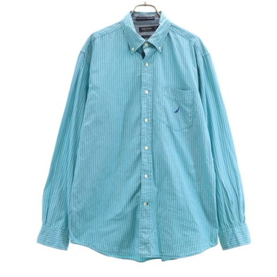 NAUTICA ノーティカ ストライプ 長袖 ボタンダウンシャツ M ミント系