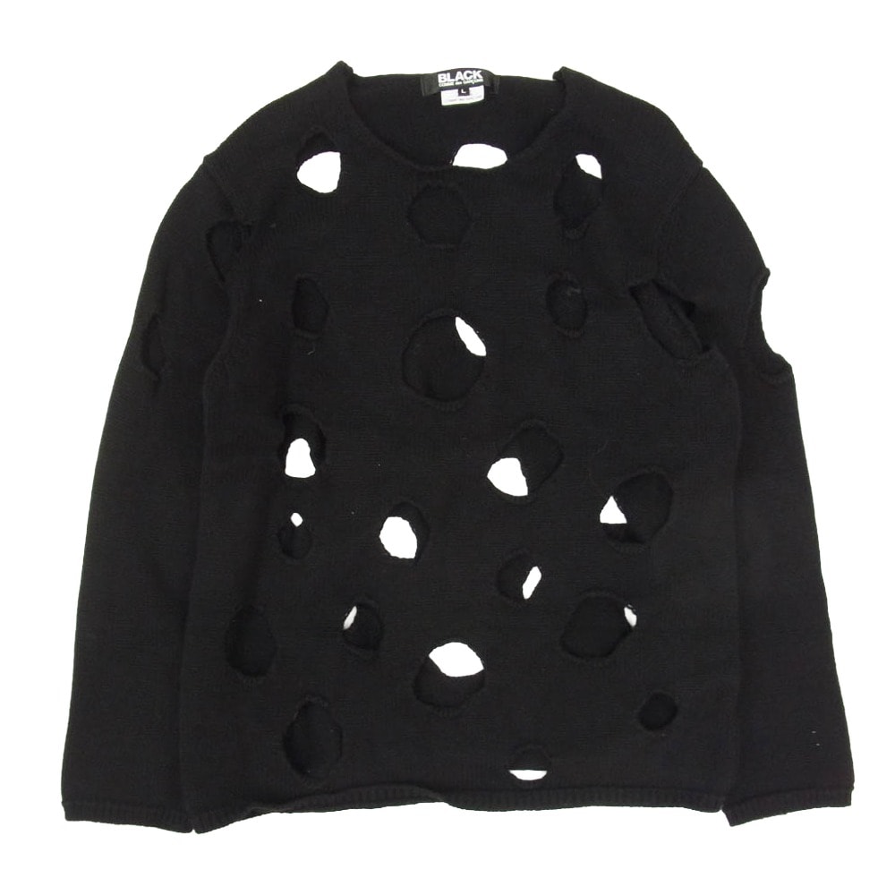 BLACK COMME des GARCONS ブラックコムデギャルソン 1C-N004 穴開き ウール ニット セーター ブラック系 L【中古】