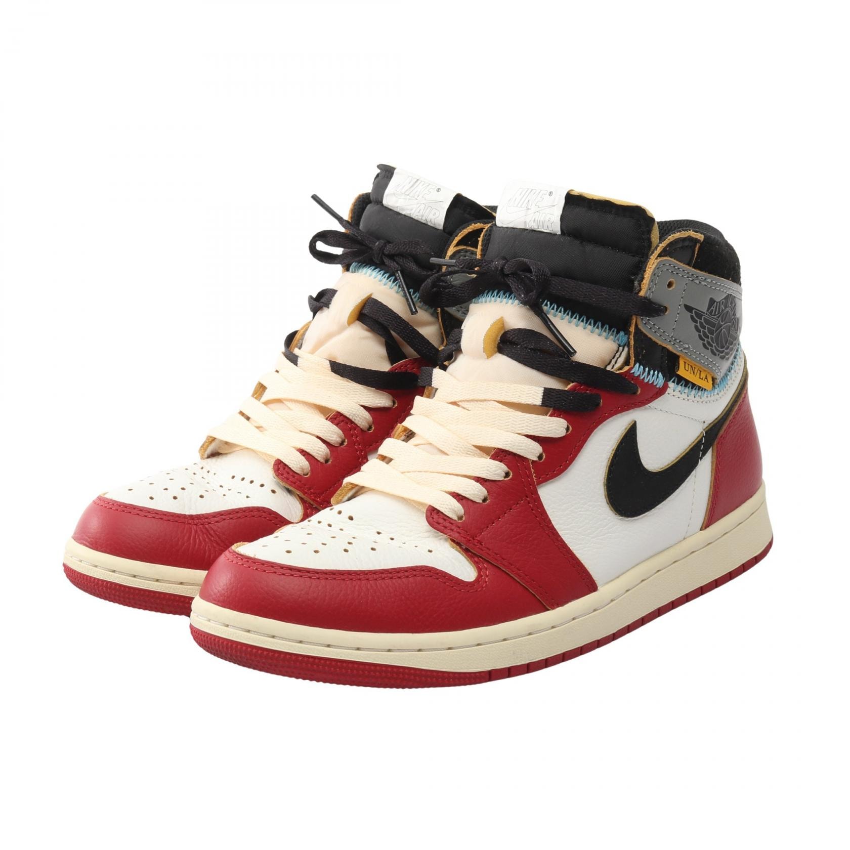 ナイキ NIKE NIKE × UNION AIR JORDAN 1 RETRO HIGH スニーカー 靴 レザー ファブリック メンズ レッド系 / マルチカラー 【中古】