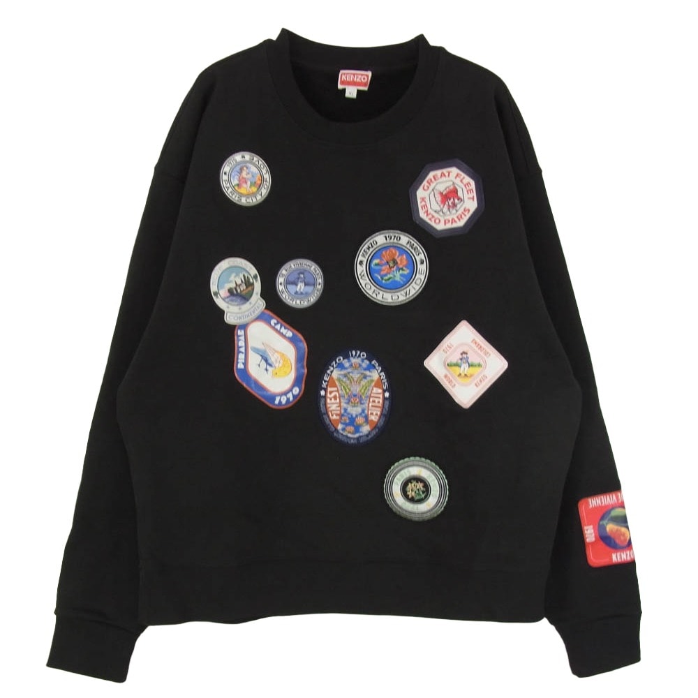 KENZO ケンゾー FD65SW0944ME トラベル パッチ ワッペン クルーネック スウェットシャツ トレーナー ブラック系 XL【中古】