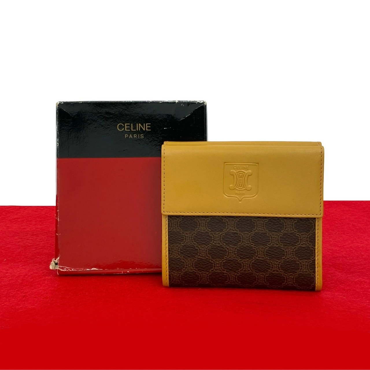 CELINE セリーヌ マカダム ブラゾン 柄 レザー PVC 二つ折り財布 ブラウン
33672